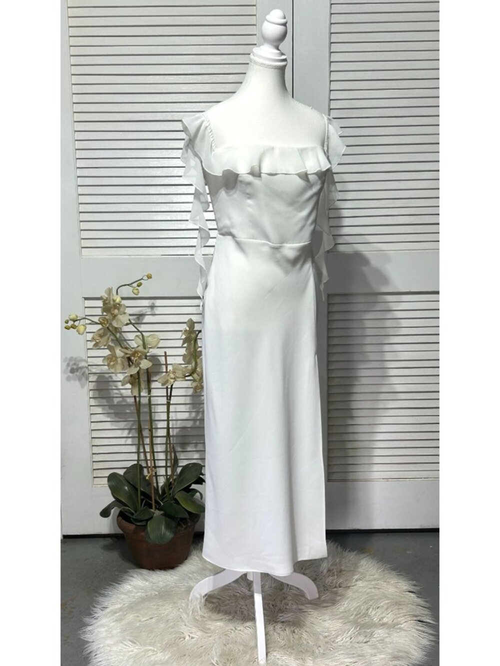 NWT Amanda Uprichard Women's Ivory Copellia Ruffle Dress Size Large 3449 - Picture 3 of 16